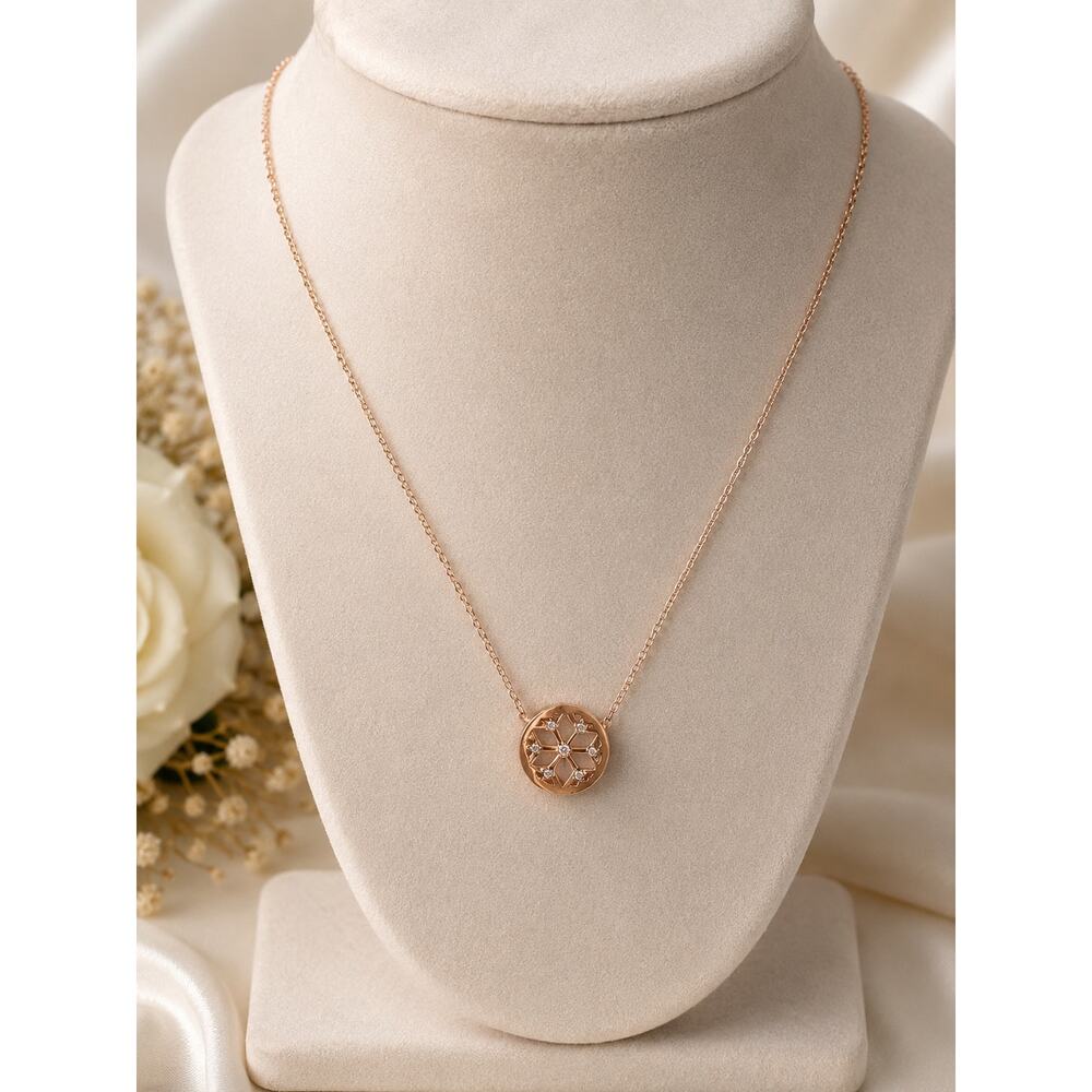 Rose Gold Circle Necklace Dainty Round Pendant Minimal Jewelry Gift - Picture 1 of 6